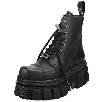 New Rock Women's Black Leather Combat Boots M-NEWMILI083-S21