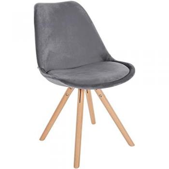 Silla de salón Sofia tapizada en terciopelo gris con base de madera y diseño redondo