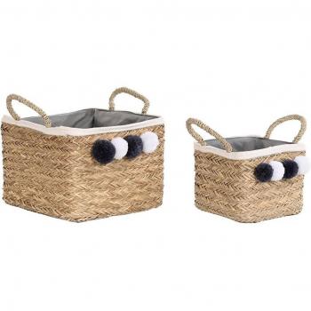 Set de 2 cestas de fibra natural con pompones - DKD Home Decor