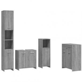 Conjunto de muebles de baño 4 piezas gris Sonoma madera contrachapada