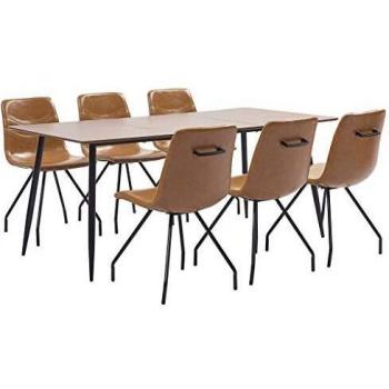 vidaXL Juego Comedor 7 Piezas de Cuero Sintético Mobiliario Decoración Interior Casa Hogar Robusto Duradero Resistente Funcional Práctico Útil Coñac
