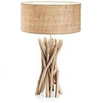Lámpara de mesa de madera DRIFTWOOD 1 luz, color marrón y beige, con pantalla, tipo E27