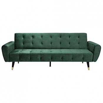 Sofá Convertible 3 Plazas de Terciopelo Verde Ontario - Diseño Moderno y Cómodo