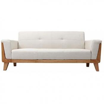 Sofá diseño 3 plazas blanco roto patas madera FJORD