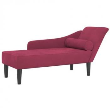 Sofá diván con cojines terciopelo rojo tinto vidaXL, sofá tapizado, chaise longue, tumbona para salón
