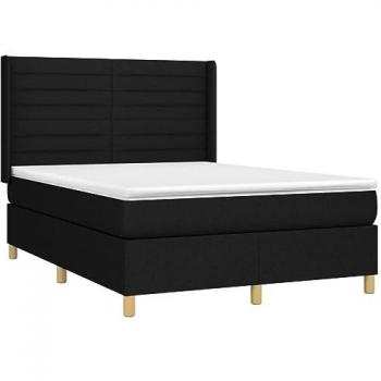 Cama box spring colchón y luces LED tela negro 140x190 cm