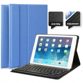 iPad Air iPad Air 2 Pro9.7 Funda con Teclado Bluetooth, iPad Funda Protectora con Teclado Inalambrico QWERTY Español para Apple iPad Air 1, iPad Air 2, iPad Pro 9.7, iPad 2017 Color Azul Oscuro