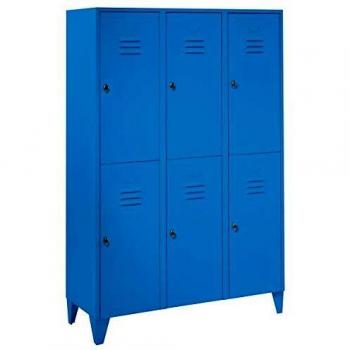 Taquilla de acero Wolf 979373 con patas, 6 compartimentos medios, puertas de pared completa, ancho de compartimento 400 mm, color azul claro