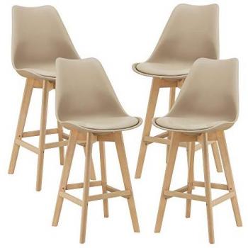 Juego de 4 Taburetes de Bar Lublin Acolchados con Patas de Madera Haya Beige 105 x 48 x 58 cm