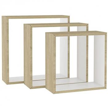 vidaXL Wall Cube Shelves 3 pcs White and Sonoma Oak