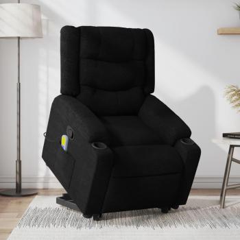 Sillón de Masaje Reclinable Elevable en Tela Negra con Respaldo y Reposabrazos