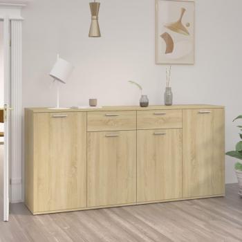 Aparador de madera de ingeniería 160x36x75 cm en color roble Sonoma, mueble de almacenaje para salón, buffet, armario auxiliar y armario de almacenamiento