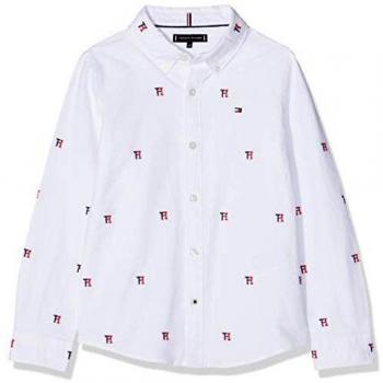 Tommy Hilfiger Allover TH Oxford Shirt L/s Camisa Manga Larga, Blanco