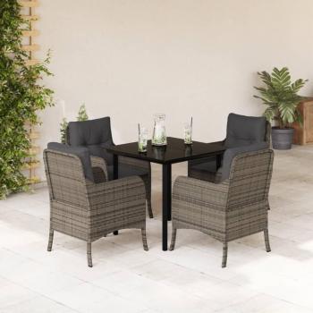 5-Piece Grey Poly Rattan Garden Dining Set with Cushions