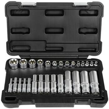 Set de 28 Vasos Torx Cortos y Largos JBM con Revestimiento de Zinc, Alta Calidad y Resistencia