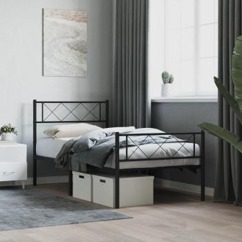 vidaXL Metal Bed Frame without Mattress with Footboard Black 100x190cm