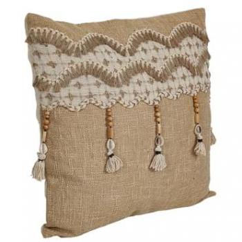 Cojín Romimex Beige Borlas 45 x 8 x 45 cm Bordado
