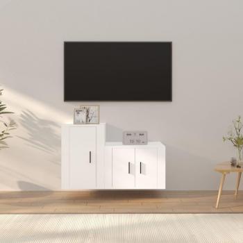 Set de muebles de TV 2 piezas de madera blanca multicapa