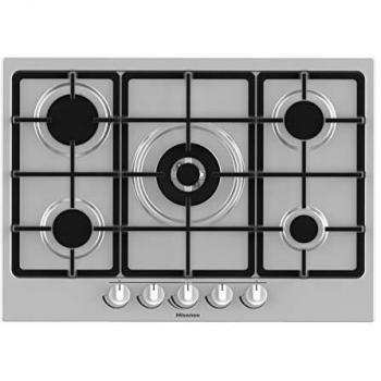 Hisense GM773XF - Piano de Cocina a Gas 5 Fuegos 71 cm Inoxidable con Wok Doble Corona