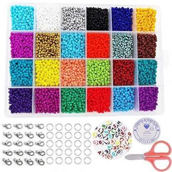 Cuentas de Colores 14400 piezas Abalorios para Hacer Pulseras, 24 Colores Conjunto de Cuentas de Colores con Alfabeto Redondo Cuentas y herramienta de abalorios, 3mm Mini Cuentas para DIY Pulseras