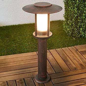 Lindby Lámpara Sobremuro LED Pavlos, color óxido, altura 44 cm, tradicional, marrón, hecha de acero, 1 llama, para exterior, ideal para iluminación de senderos y balizas