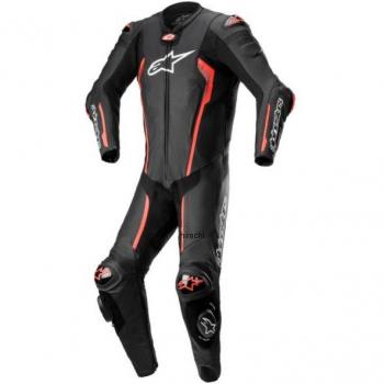 Alpinestars Mono de Cuero Missile V2 Negro-Rojo, Traje de cuero para motocicleta de una pieza, color negro y rojo, talla 52