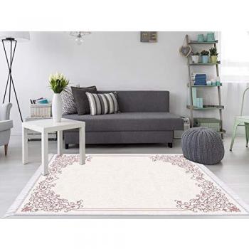 Homemania HALI-00866 Alfombra Estampada Story 1 impresión, Moderna, Crema, Rosa, de Tela, 80 x 120 x 0,1 cm