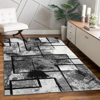 Alfombra De Diseño Moderna De Velour Corto Con Aspecto De Pintura Abstracta Negra, Gris Y Antracita 200x290 cm - Paco Home