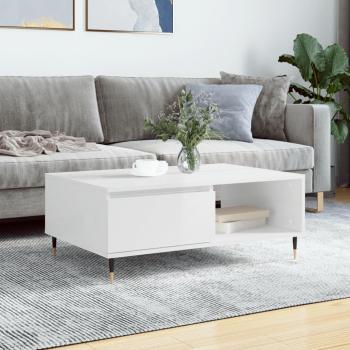 Mesa de salón blanca pulida 90x60x35 cm en madera multicapa con acabado brillante