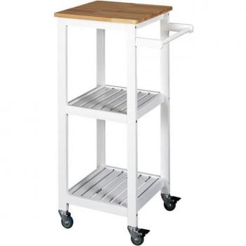 Carro de madera con ruedas 3 niveles - Blanco y Beige - L 37 x l 45 x H 84.6 cm