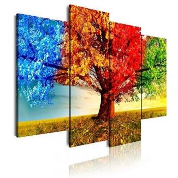 DekoArte 514 - Cuadros Modernos Impresión de Imagen Artística Digitalizada | Lienzo Decorativo para Tu Salón o Dormitorio | Estilo Paisaje Árboles Cuatro Estaciones del Año | 4 Piezas 120 x 80 cm