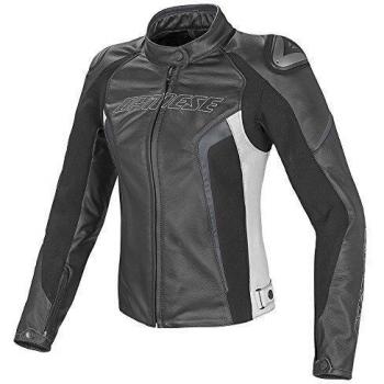 Dainese G.Racing D1 Pelle Lady Chaqueta para Moto de Piel, Negro/Blanco/Antracita, 42