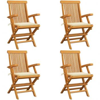 Cream Cushion Teak Garden Chairs Set of 4