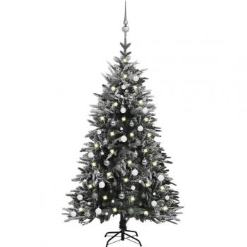 LED Flocked Snow Artificial Christmas Tree with Ornaments 180cm PVC & PE