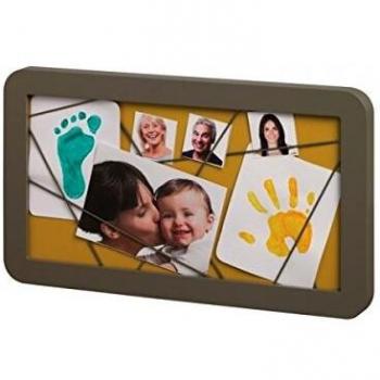 Baby Art Memory Board - Marco para fotos y huellas de mano o pie, marrón/turquesa/amarillo