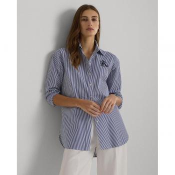 Lauren Ralph Lauren Women's Cotton Striped Shirt - Blue Size S