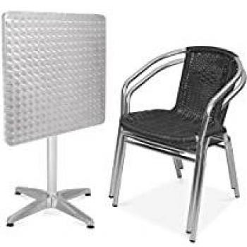 Conjunto de mesa de jardín bistró reclinable y 2 sillas de aluminio