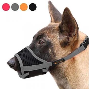 HEELE Bozal para Perros Bozal Anti-Mordedor Fit Bozal para Perros Malla Transpirable con Forma de Boca para Perros Negro Gris M