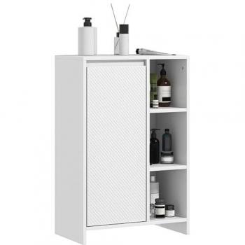 HOMCOM Mueble Auxiliar de Baño Moderno con Estantes Abiertos, Puerta y Estante Ajustable, Antivuelco, Dimensiones 53x30x80 cm, Color Blanco