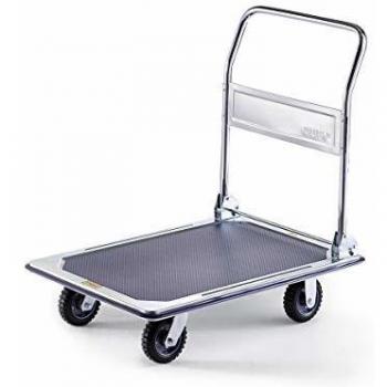 Carro de Plataforma Profesional Eurokraft Basic - Capacidad de Carga 300 kg, Estructura Zincada/Chromada, Ruedas de Goma Sólida