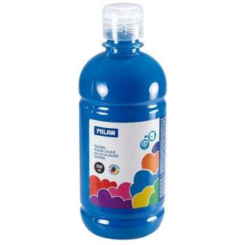 Tempera Milan - Botella de 500ml con Tapon Dosificador, Secado Rapido y Mezclable - Color Azul Cyan