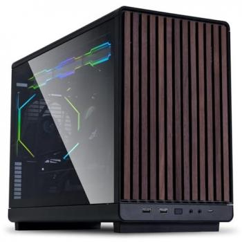 Caja Compacta para PC Lian Li A3 - Madera Negra y Cristal Templado, Compatible con Micro-ATX/ITX y Radiadores de 360mm