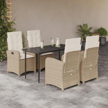 5-Piece Beige Poly Rattan Garden Dining Set with Cushions