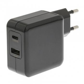Cargador de Pared 2 Puertos USB-A/USB-C 4.8A Negro Sweex