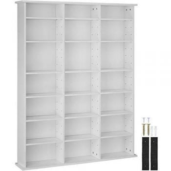 Estantería Stevie 105,5 x 19 x 136,5 cm - elegante estantería para CDs y DVDs con mucho espacio de almacenamiento, 18 estantes ajustables, estructura estable y segura, color blanco mate
