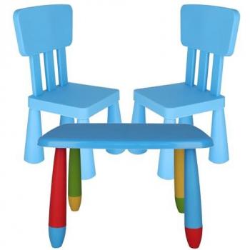 Mesita Infantil Rectangular Azul con 2 Sillas - Plástico Fuerte y Resistente - L:73 cm x F:58 cm x H:48 cm