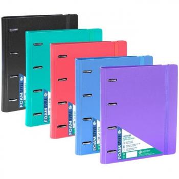 Carpeta Carpeblock Carchivo Foam Style A4+ 4 Anillas 35mm con Recambio Cuadrícula 5x5 con Greca, 5 Colores Surtidos y Cierre de Goma, Pack