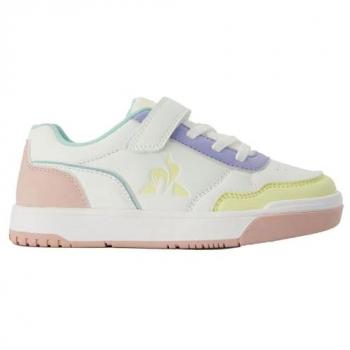 Zapatillas Le Coq Sportif Court Breaker blancas con detalles en rosa y lila para niña - Talla 34
