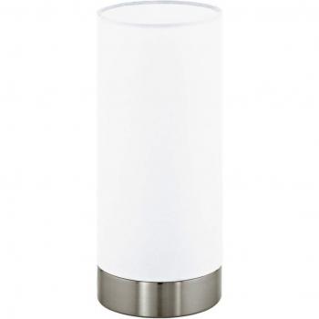 Lámpara de mesa Eglo Damasco 1, E27, cristal blanco satinado y acero níquel mate
