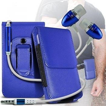 ( Blue + Earphone ) Huawei Honor Holly caso cubierta trasera funda Carcasa, Case, Cover Custom Made Imitación de cuero Funda de transporte Correa piel Caso Tapay Calidad Premium en tapones auriculares manos libres estéreo auriculares con micrófono y bo